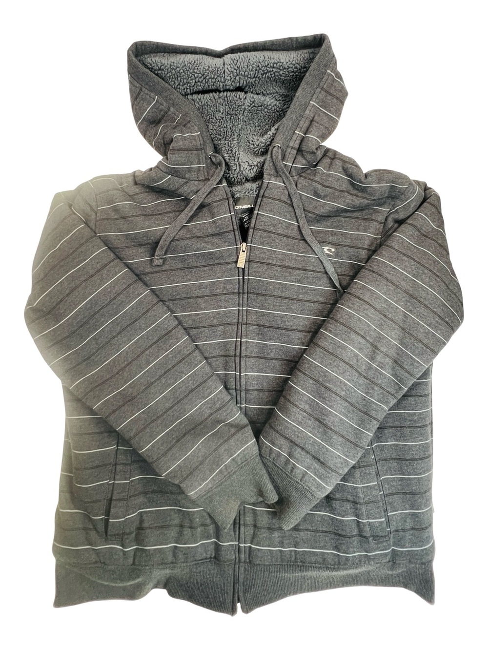 O’Neill Sherpa Lined Full Zip Hoodie Gray Striped L
